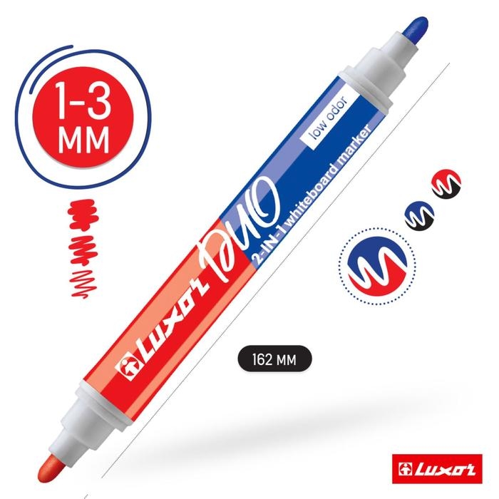 Маркер для белых досок Luxor Duorite, 1-3 мм, двусторонний, пулевидный, синий/красный Маркер для белых досок Luxor Duorite, 1-3 мм, двусторонний, пулевидный, синий/красный