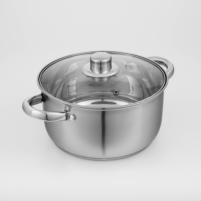 Кастрюля из нержавеющей стали Доляна «Гретте», 4,2 л, d=22 см, с крышкой, капсульное дно, индукция Кастрюля из нержавеющей стали Доляна «Гретте», 4,2 л, d=22 см, с крышкой, капсульное дно, индукция