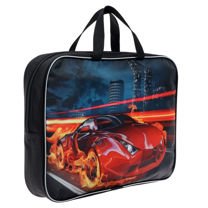 Папка с ручками текстильная А4, 350 х 270 х 70 мм, Calligrata Папка с ручками текстильная А4, 350 х 270 х 70 мм, Calligrata "Авто в огне", нейлон