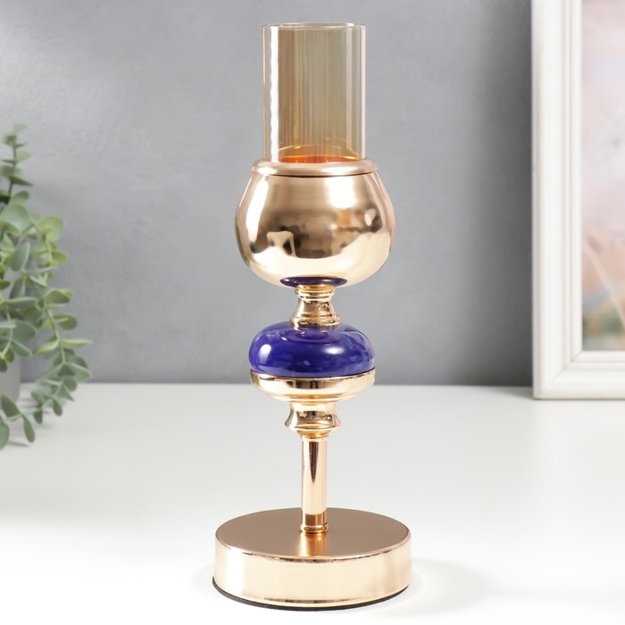 Подсвечник металл на 1 свечу Подсвечник металл на 1 свечу "Синий мраморный элемент" золото 27х10х10 см