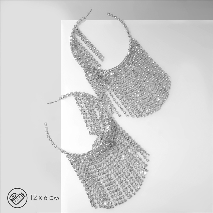 Серьги висячие со стразами «Водопад» нити на крупных кольцах, цвет белый в серебре, 12 см Серьги висячие со стразами «Водопад» нити на крупных кольцах, цвет белый в серебре, 12 см