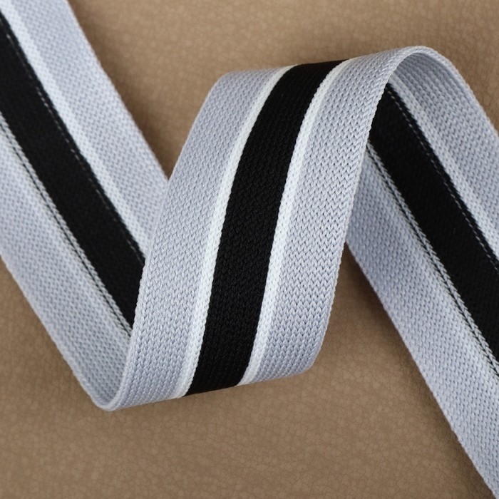Тесьма трикотажная лампас 30 мм, 9,1 ± 0,5 м, цвет серый/чёрный