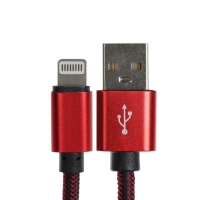 Кабель Lightning - USB, 2.1 А, оплётка нейлон, 2 метра, красный