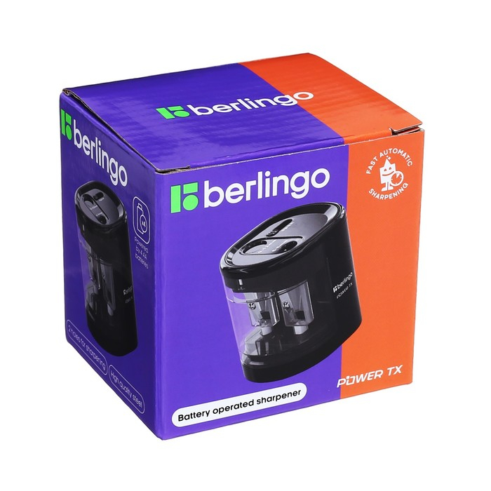 Точилка электрическая 2 отверстия Berlingo Power TX, с контейнером, чёрная Точилка электрическая 2 отверстия Berlingo Power TX, с контейнером, чёрная