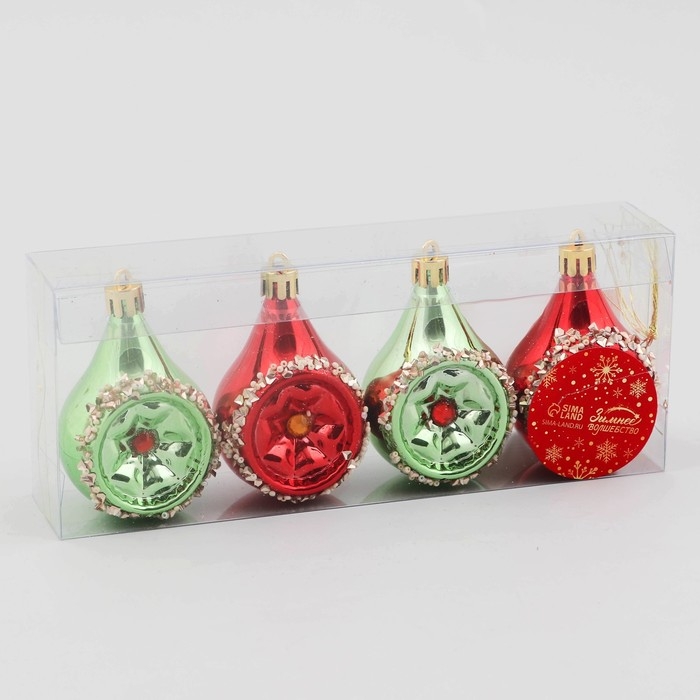 Украшение ёлочное Украшение ёлочное "Фонарик Сказка" (набор 4 шт) 5х8 см, зелёный красный