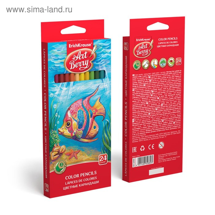 Карандаши 24 цвета ErichKrause ArtBerry премиум, дерево, шестигранные, 3.0 мм грифель, картонная упаковка, европодвес Карандаши 24 цвета ErichKrause ArtBerry премиум, дерево, шестигранные, 3.0 мм грифель, картонная упаковка, европодвес