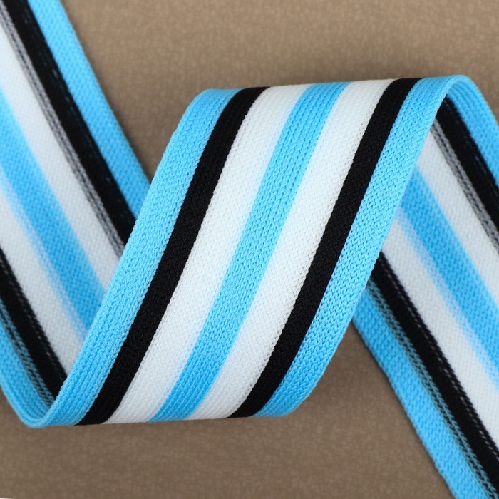 Тесьма трикотажная лампас 40 мм, 9,1 ± 0,5 м, цвет голубой/чёрный/белый