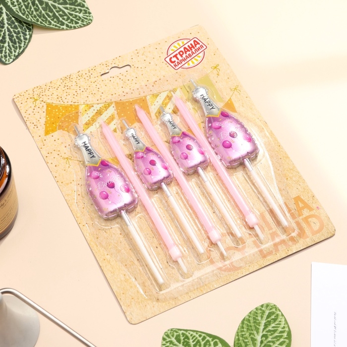 Набор свечей для торта, 7 шт Набор свечей для торта, 7 шт "Розовое шампанское", розовый