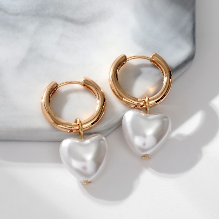 Серьги со съёмным элементом «Трансформер» сердечко жемчужное, цвет белый в золоте Серьги со съёмным элементом «Трансформер» сердечко жемчужное, цвет белый в золоте