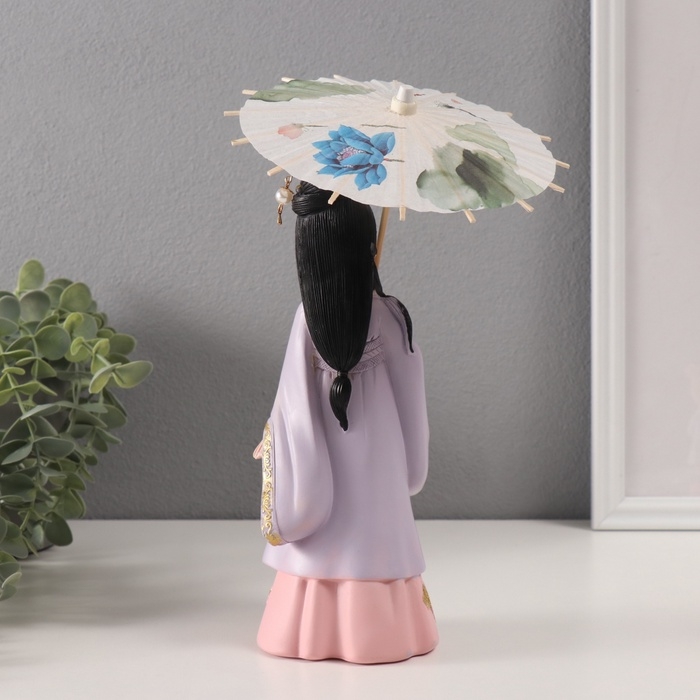 Сувенир полистоун  Сувенир полистоун "Девочка в кимоно с зонтиком" розово-сиреневый 9х12х25 см