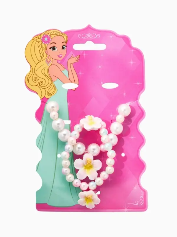 Набор детский "Выбражулька" 3 пред-а: бусы, браслет, кольцо б-р, цветок, жемчуг, желто-белый   10967