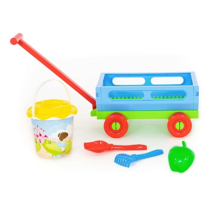 Набор для игры в песке №420: тележка, ведро, ситечко, лопатка, грабельки, формочка Набор для игры в песке №420: тележка, ведро, ситечко, лопатка, грабельки, формочка
