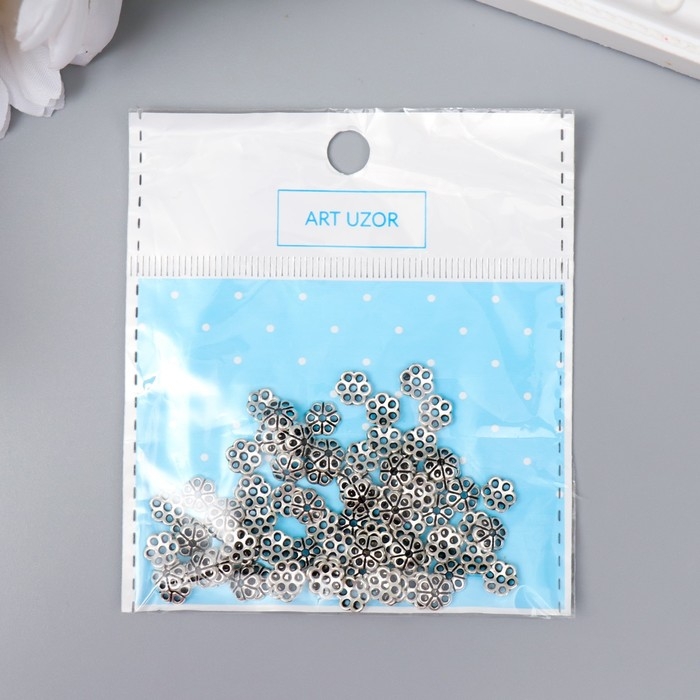 Декор шляпка для бусин металл Декор шляпка для бусин металл "Цветочек" серебро G014B695 набор 80 шт 0,6х0,6 см