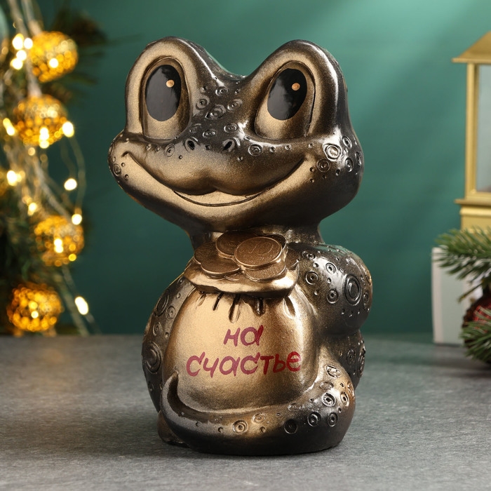 Новый год. Символ 2025. Копилка Новый год. Символ 2025. Копилка "Змея с мешком денег" черная-бронза, 18см