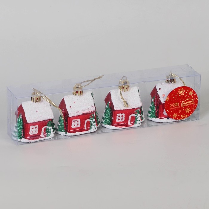 Украшение ёлочное Украшение ёлочное "Сказочный домик" (набор 4 шт) 5х6 см, красный