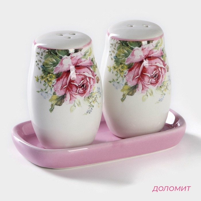 Набор для специй Доляна «Розы», 2 предмета: солонка, перечница, 130 мл Набор для специй Доляна «Розы», 2 предмета: солонка, перечница, 130 мл