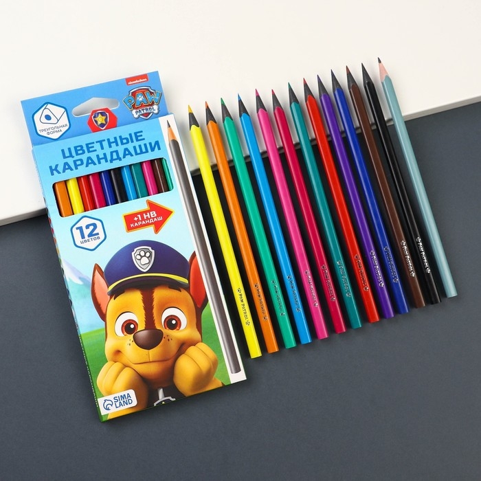 Цветные карандаши, 12 цветов, трехгранные, Щенячий патруль Цветные карандаши, 12 цветов, трехгранные, Щенячий патруль