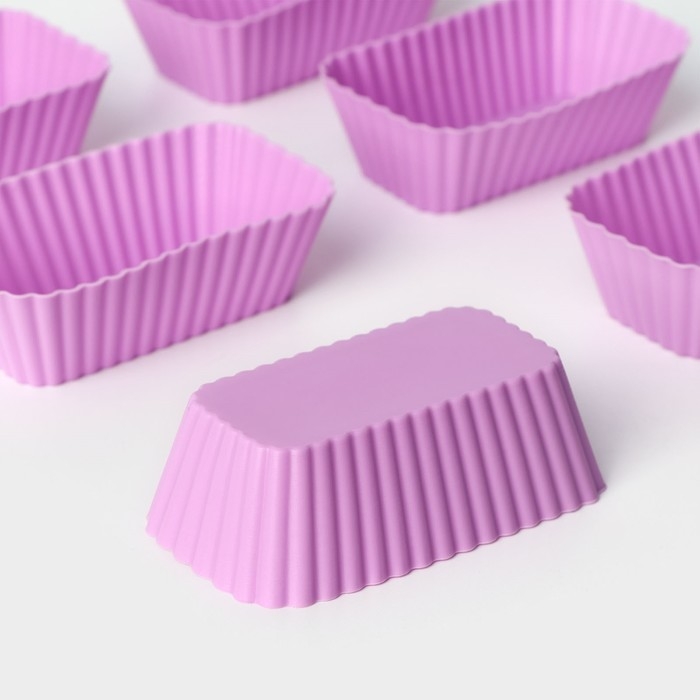 Набор форм для выпечки Доляна «Риб. Прямоугольник», силикон, 8×4,5×2,5 см, 6 шт, цвет сиреневый Набор форм для выпечки Доляна «Риб. Прямоугольник», силикон, 8×4,5×2,5 см, 6 шт, цвет сиреневый