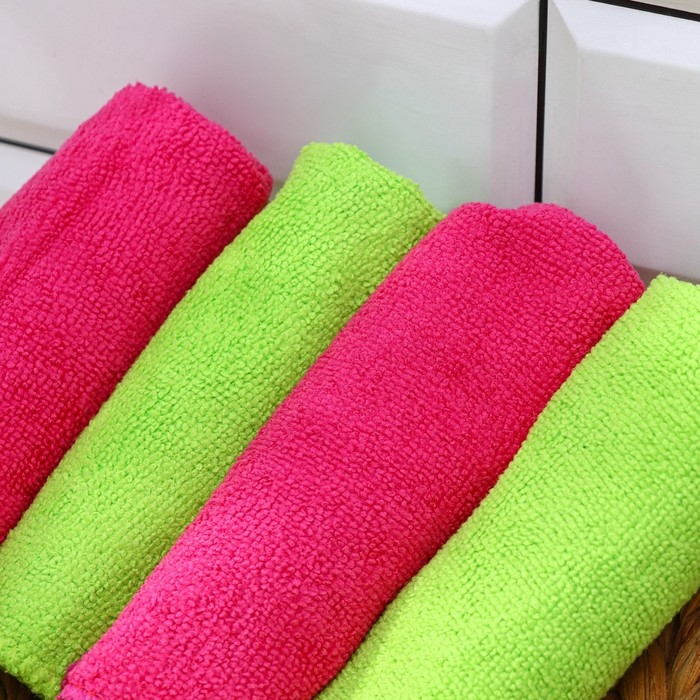 Салфетки универсальные Доляна, 220 г/м², 5 шт, 30×30 см, микрофибра, с оверлоком, цвет МИКС Салфетки универсальные Доляна, 220 г/м², 5 шт, 30×30 см, микрофибра, с оверлоком, цвет МИКС