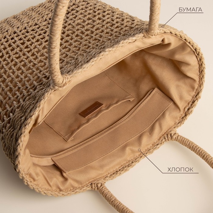 Сумка женская SL Home, ручное плетение, хлопок, длина ручек 18,5 см, 40×27 см Сумка женская SL Home, ручное плетение, хлопок, длина ручек 18,5 см, 40×27 см