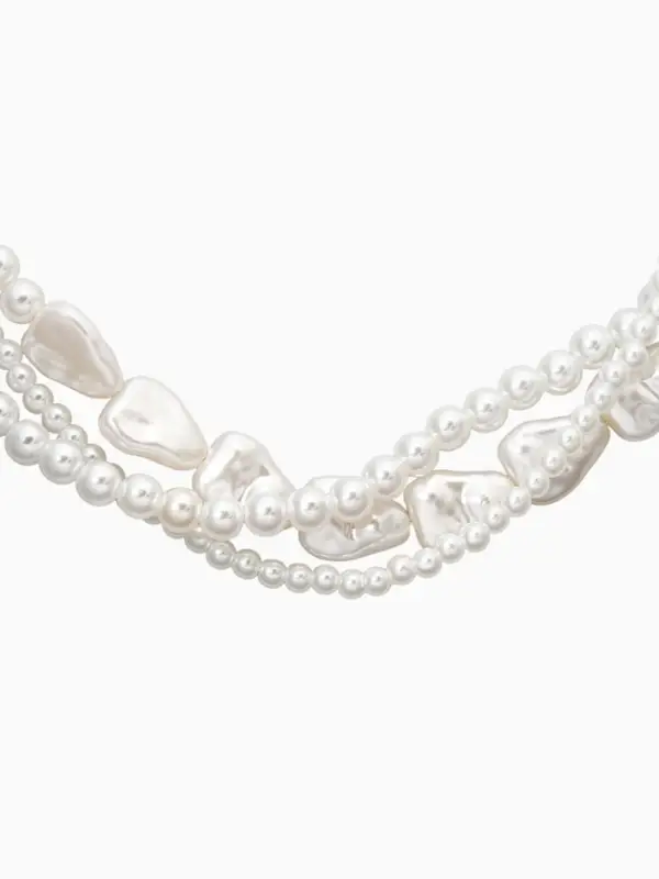 Чокер &laquo;Сияние жемчуга", сердце мятое, L=37см+8см удлинение, цвет белый в серебре