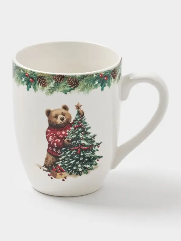 Кружка Доляна «Новогодние животные», 300 мл, фарфор, белая Кружка Доляна «Новогодние животные», 300 мл, фарфор, белая