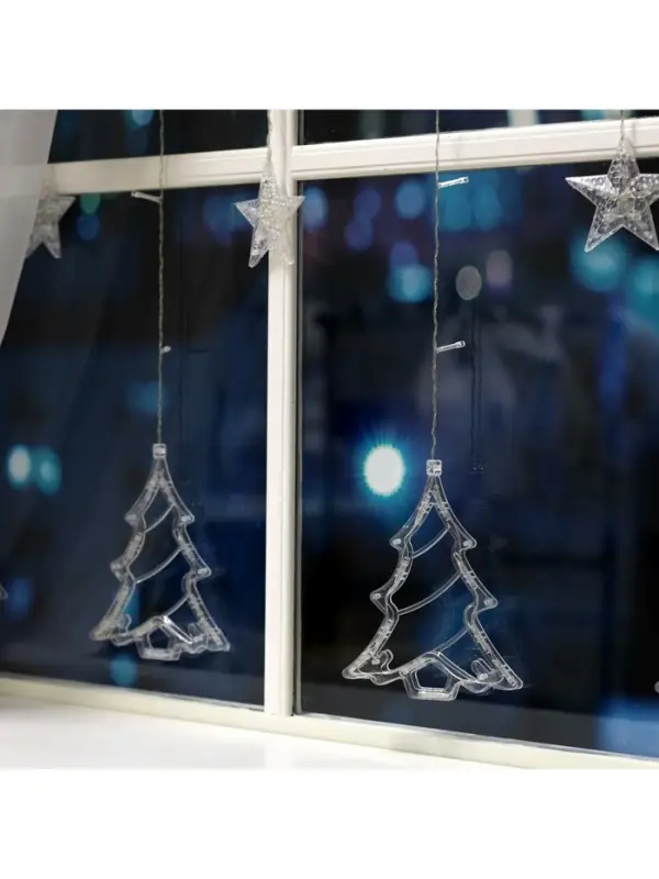 Гирлянда &laquo;Бахрома&raquo; 2.4&times;0.9 м с насадками &laquo;Ёлки&raquo;, IP20, прозрачная нить, 138 LED, свечение тёплое белое, 8 режимов, 220 В