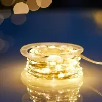 Гирлянда «Нить» 50 м роса, IP44, серебристая нить. 500 LED, пульт, 36 В, свечение тёплое белое