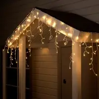 Гирлянда &laquo;Бахрома&raquo; 4&times;0.6 м, IP44, белая нить, 180 LED, свечение тёплое белое, 8 режимов, 220 В