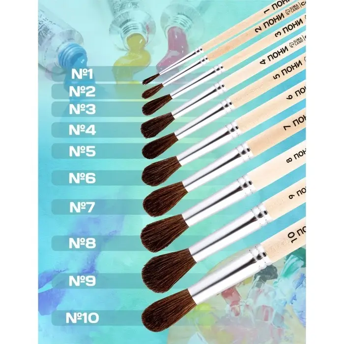 Кисть для рисования, Пони круглая № 2 (диаметр обоймы 2 мм; длина волоса 12 мм), деревянная ручка, Calligrata