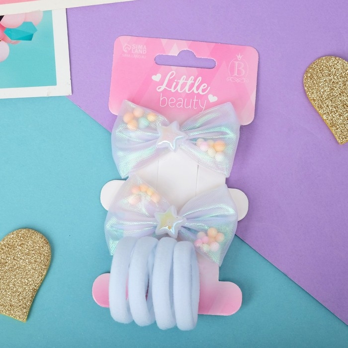 Набор для волос Набор для волос "Перелив" (2 зажима 5,5 см, 4 резинки) белый