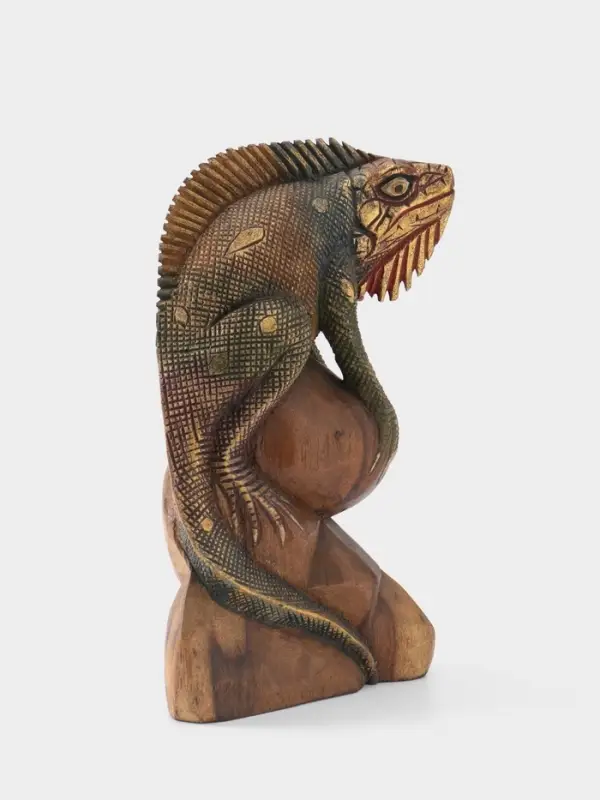 Сувенир "Ящерица" дерево Суар, 17х9х30 см, цв. золотисто-зелёный