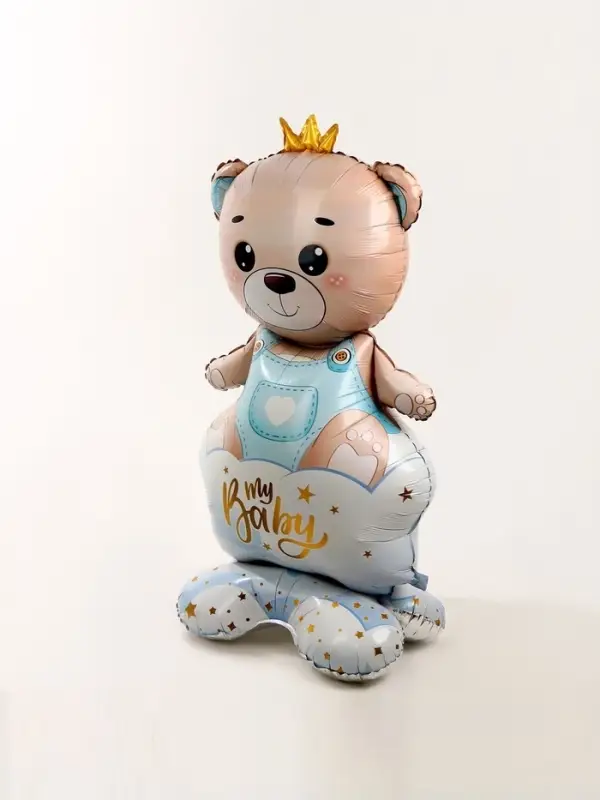 Воздушный шар фольгированный 62" &laquo;Мишка в короне &mdash; мальчик&raquo;, на подставке