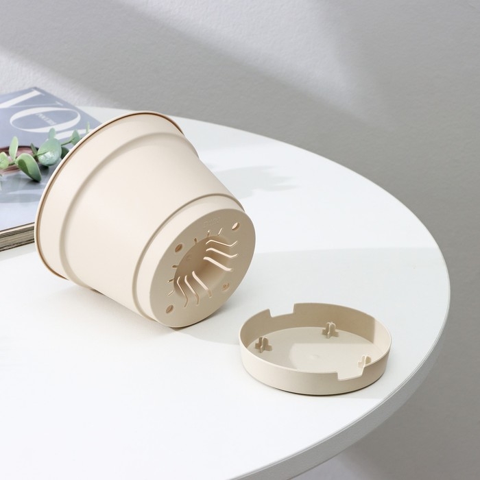 Горшок для цветов с поддоном Mint, 700 мл, d=12 см, h=9,4 см, цвет светло-бежевый Горшок для цветов с поддоном Mint, 700 мл, d=12 см, h=9,4 см, цвет светло-бежевый