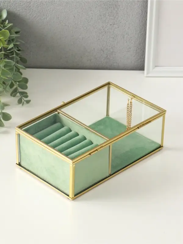 Шкатулка для украшений &laquo;Зелёная&raquo;, 2 отделения, стекло с металлическим каркасом, 22&times;14.5&times;7.5