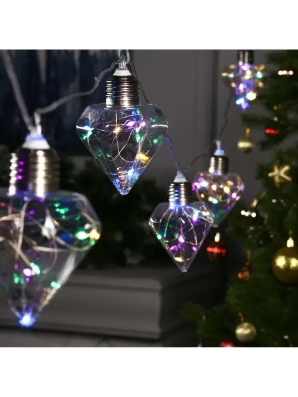 Гирлянда &laquo;Нить&raquo; 3 м с насадками &laquo;Лампочки кристалл&raquo;, IP20, прозрачная нить, 80 LED, свечение мульти, 8 режимов, 220 В