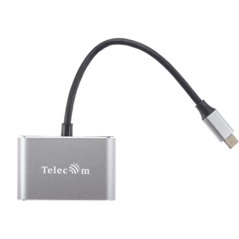 Кабель USB3.1 TypeCm - HDMI+USB3.0+PD+VGA Alum Grey 4K, Telecom <TUC055