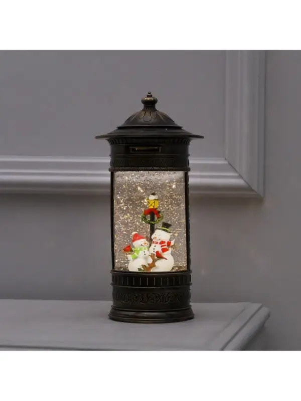 Светодиодная фигура &laquo;Фонарь со снеговиками&raquo; 14&times;27&times;14 см, пластик, от батареек ААх3, USB, свечение тёплое белое