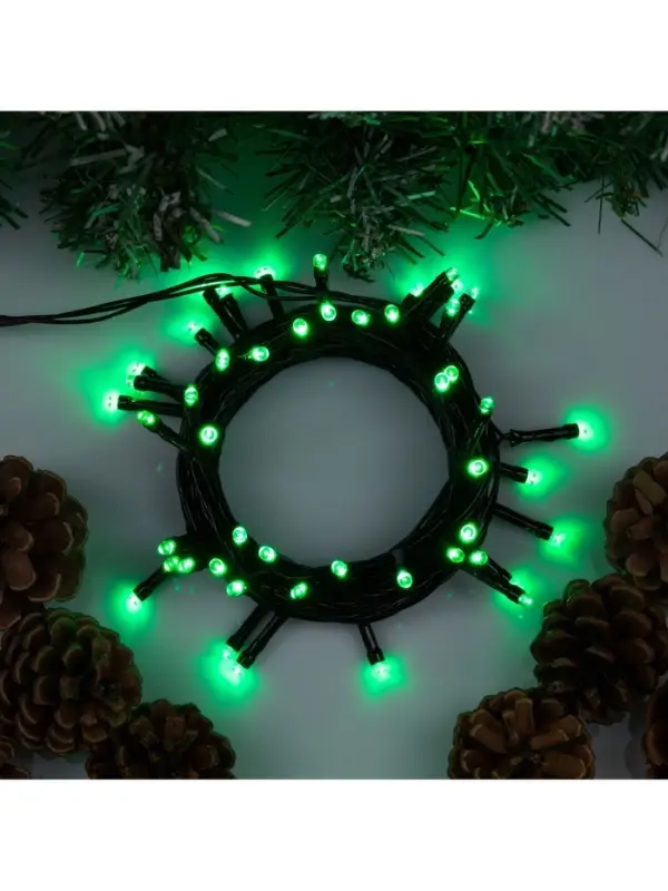 Гирлянда &laquo;Нить&raquo; 5 м, IP20, тёмная нить, 50 LED, 8 режимов, 220 В, свечение зелёное