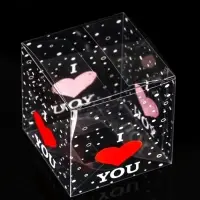 Складная прозрачная коробка из PVC, для упаковки подарков, I love you, 7×7×7 см