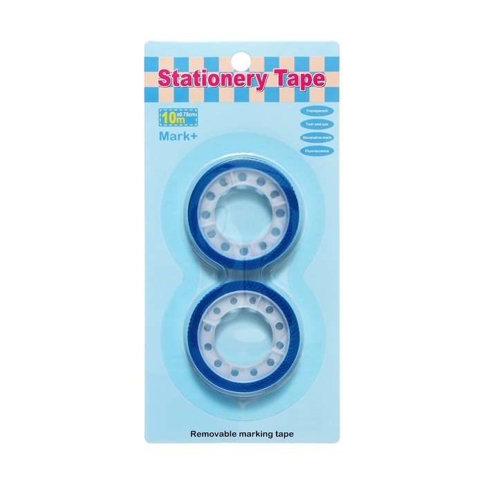 Набор 2 штуки, клейкая лента текстовыделительная (отклеиваемая) 75 мм х 10м, синий Набор 2 штуки, клейкая лента текстовыделительная (отклеиваемая) 75 мм х 10м, синий