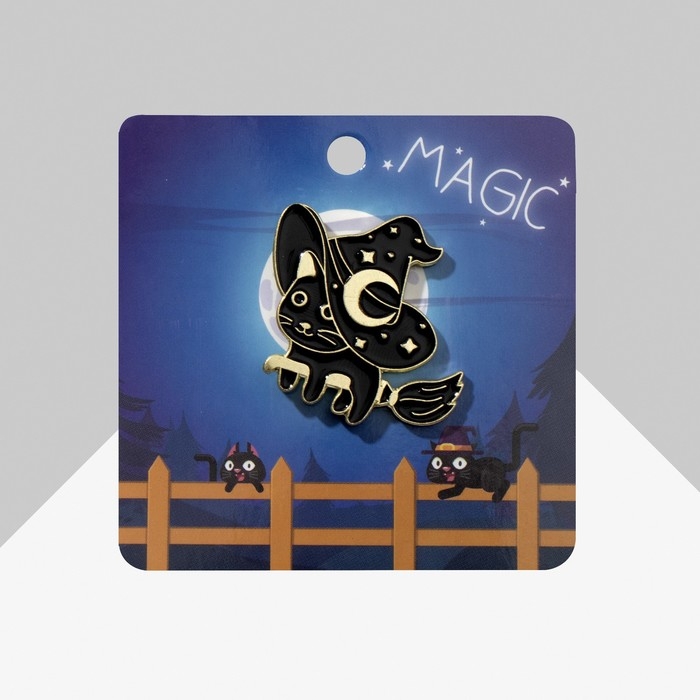 Значок «Кошка» ведьма на метле, цвет чёрный в золоте Значок «Кошка» ведьма на метле, цвет чёрный в золоте