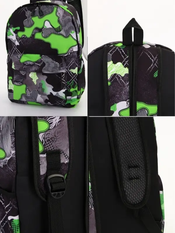 Рюкзак школьный на молнии, с карманами, с принтом, размер 30&times;13&times;42 см, зелёный