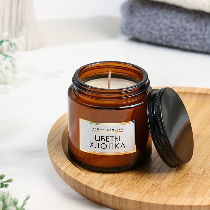 Свеча в банке ароматическая  Свеча в банке ароматическая "Цветы хлопка", 6,2х6,2х6,5 см, 9 часов