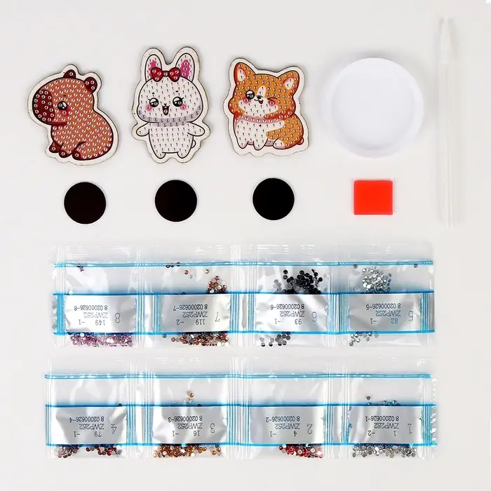 Алмазная мозаика на деревянном магните для детей &laquo;Милые зверюшки&raquo;, набор для творчества