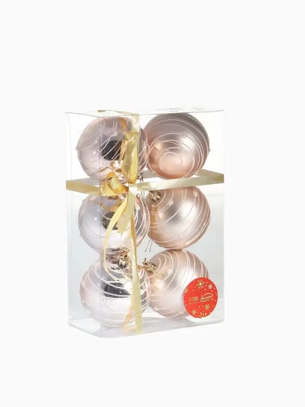 Ёлочные игрушки &laquo;Жемчужный орион&raquo;, шары новогодние, d=8 см, набор 6 шт., розовый/золотистый