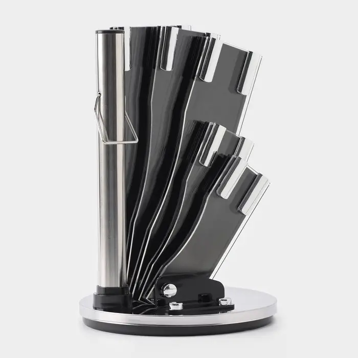 Набор ножей кухонных на подставке Доляна Ardone, 7 предметов: 5 ножей, мусат и ножницы, хромированный