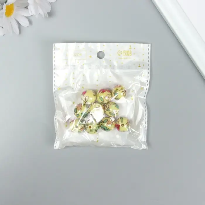 Бусины для творчества акрил Бусины для творчества акрил "Цветочки на жёлтом" МИКС 1,6х1,6х1,6 см