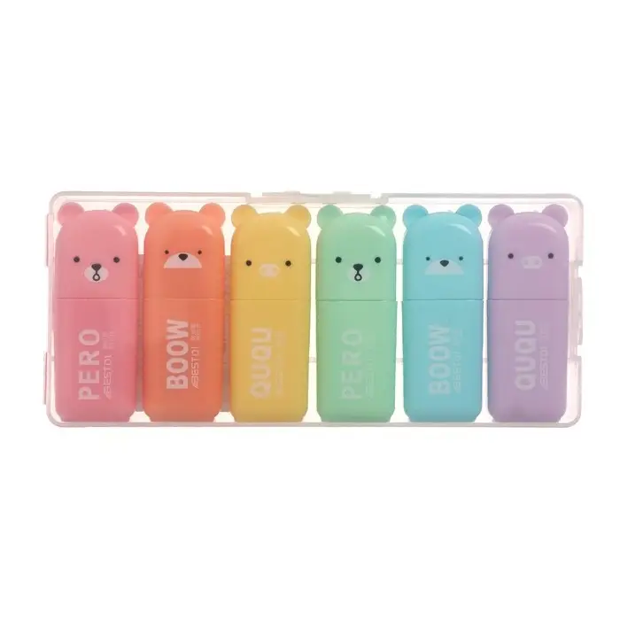 Набор маркеров-текстовыделителей &laquo;Мини- Зверьки&raquo;, 6 цветов, скошенный наконечник, узел 5 мм