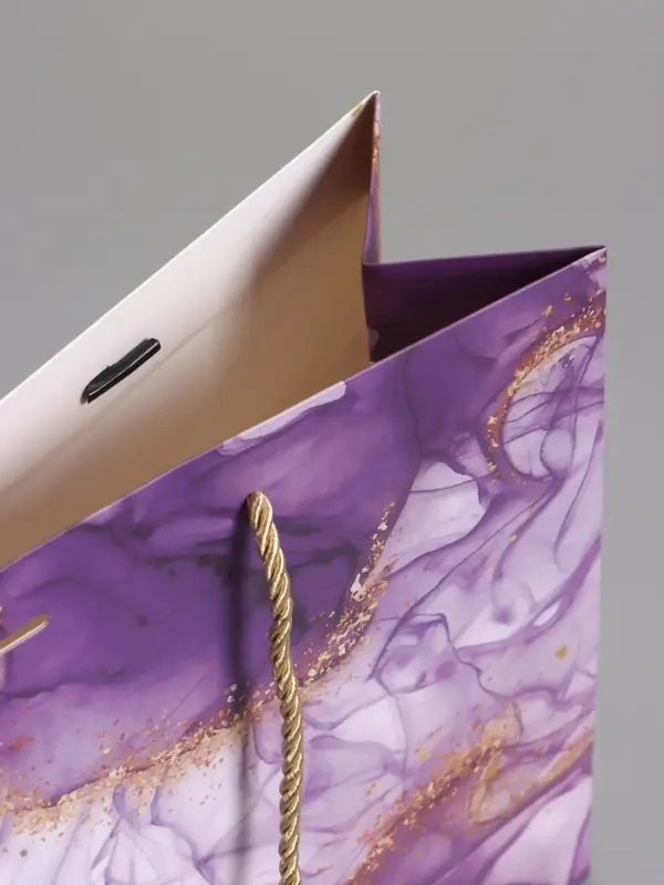 Пакет подарочный "Мрамор", фиолетовый с бантиком, 32 х 25 х 11 см